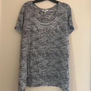 Grey and white Shirt with Embellished Front